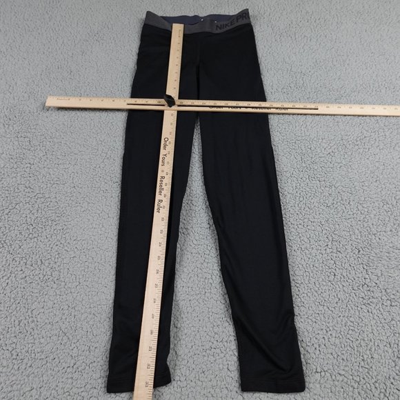 NIKE Pro Dri Fit Compression Leggings Womens Small Black Spell Out Run Training - Picture 2 of 16